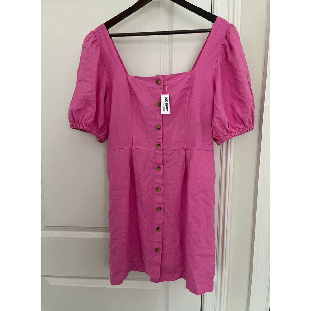 Old Navy Linen Blend Puff Sleeves Mini Dress Women Sz. XL Pink NWT - Picture 3 of 7